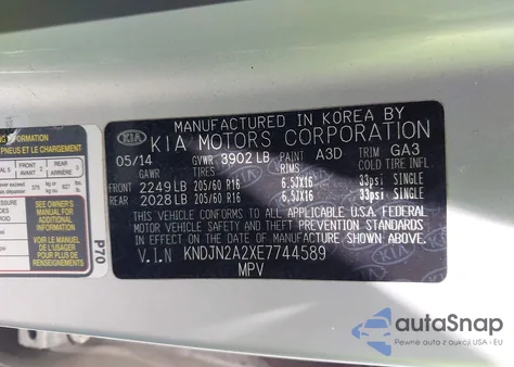 2014 Kia Soul из США, поврежденный, VIN KNDJN2A2XE7744589